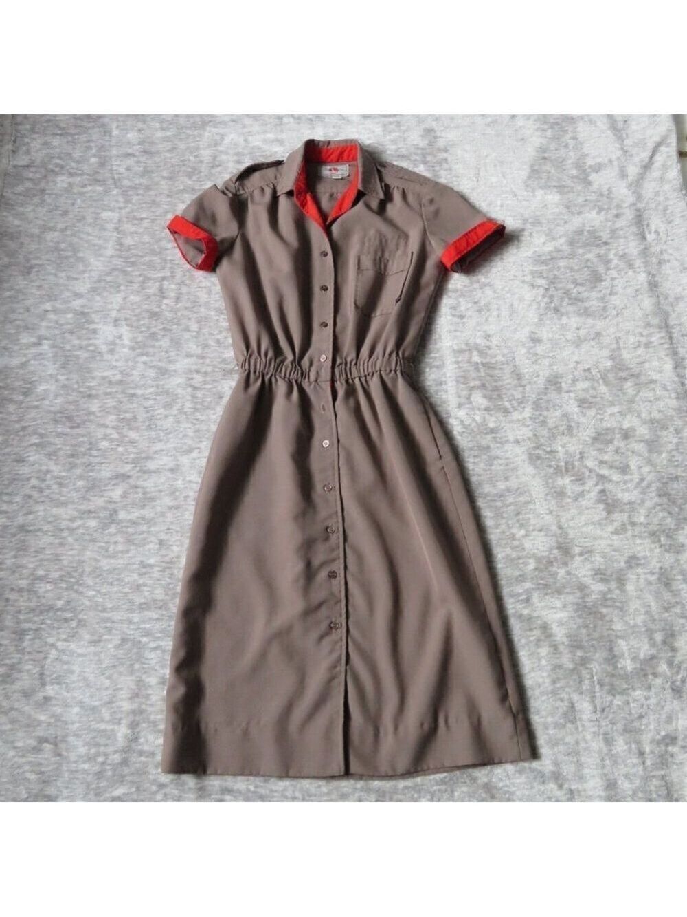 Vintage Button Down Shirt Dress Girl Scout Brownie Uniform Style Stretch Waist - Picture 2 of 16
